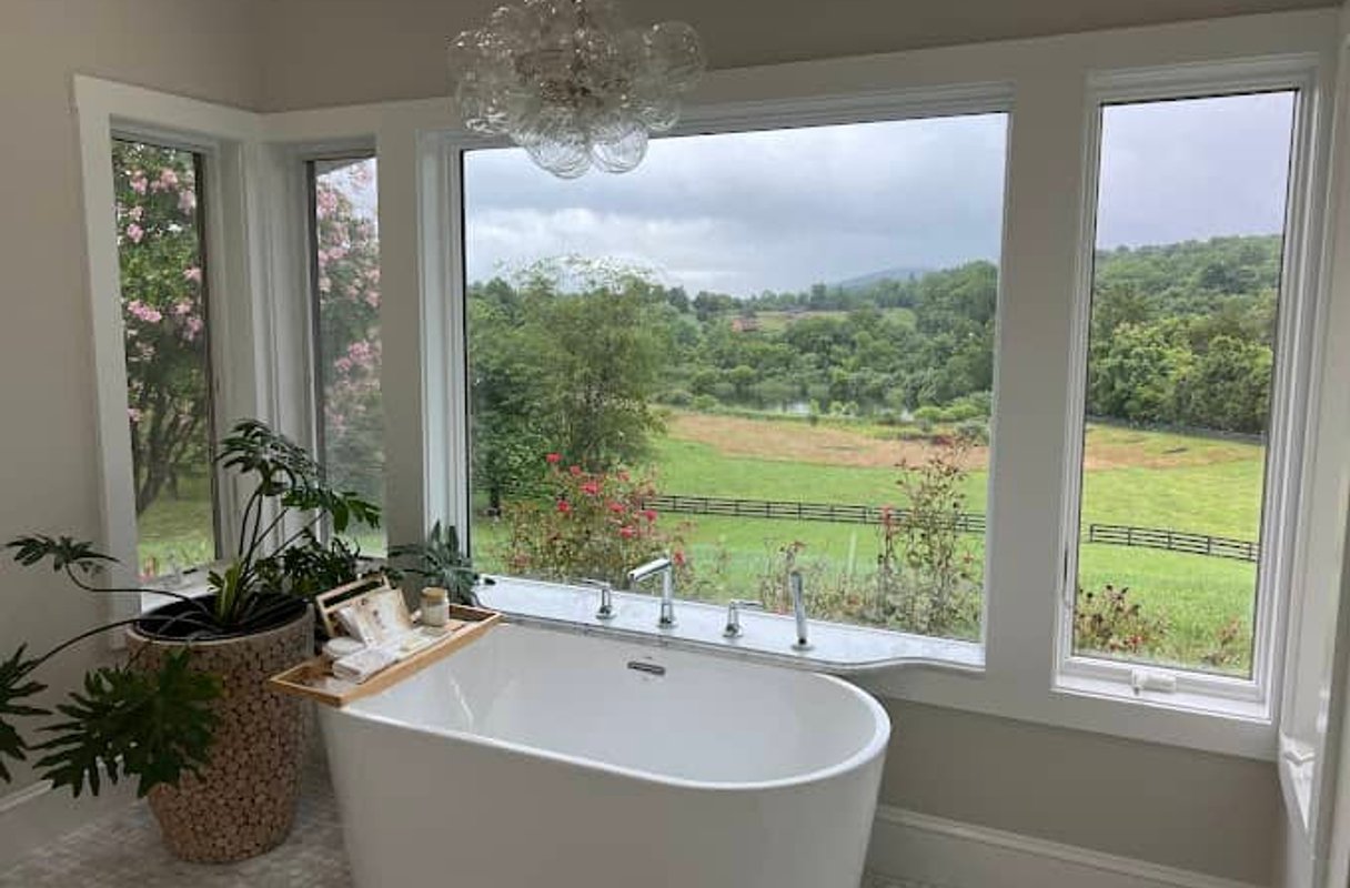 Bathroom remodel with modern soaking tub